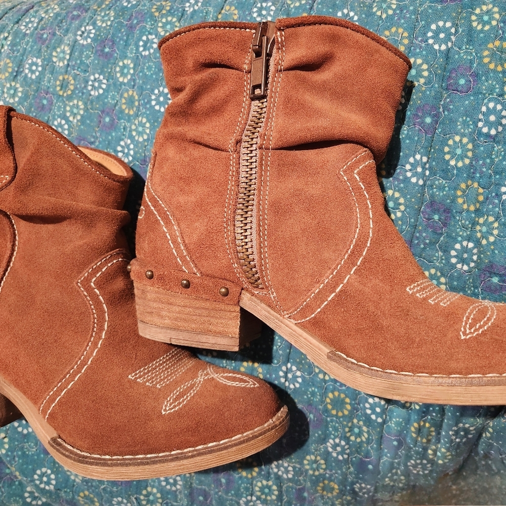 Sundance Suede Cowboy Ankle Boots